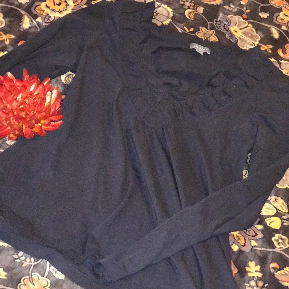 LILLA P SHIRT 3/4 Sleeves Ruffles Navy Blue SIZE S
